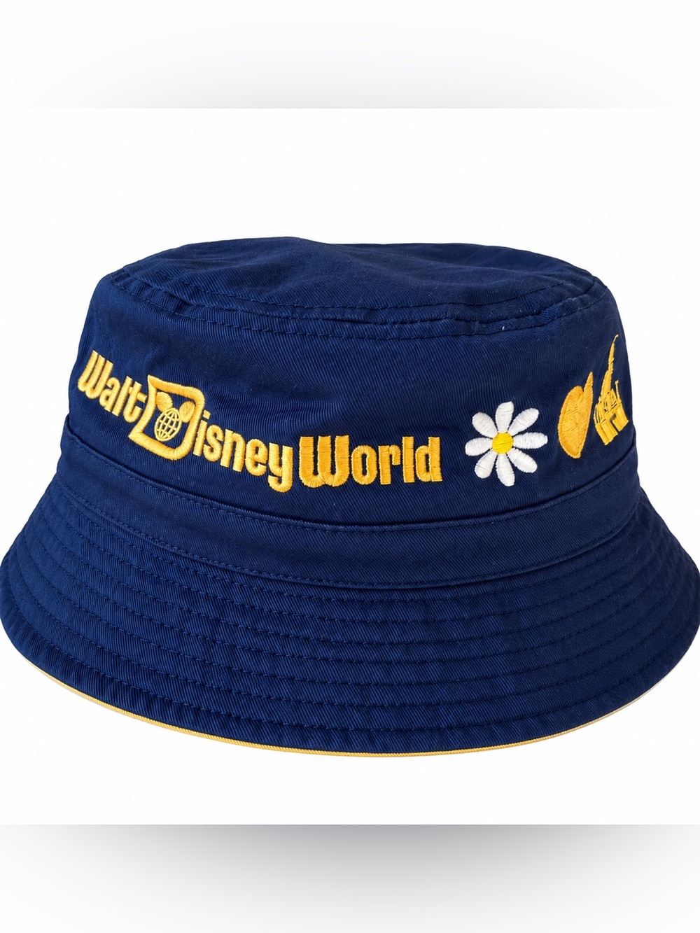 Disney Walt Disney World Navy Bucket Hat with Daisy Yellow Embroidery Castle